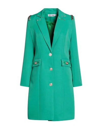 Marçi By Gil Santucci Woman Overcoat & Trench Coat Green Size L Polyester, Elastane