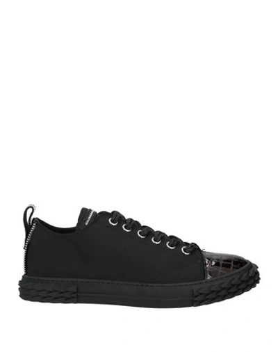 Giuseppe Zanotti Man Sneakers Black Size 8 Textile Fibers, Soft Leather