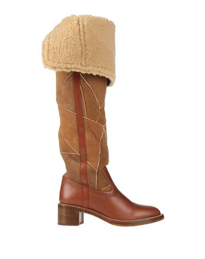 Celine Woman Knee Boots Tan Size 10 Soft Leather In Brown
