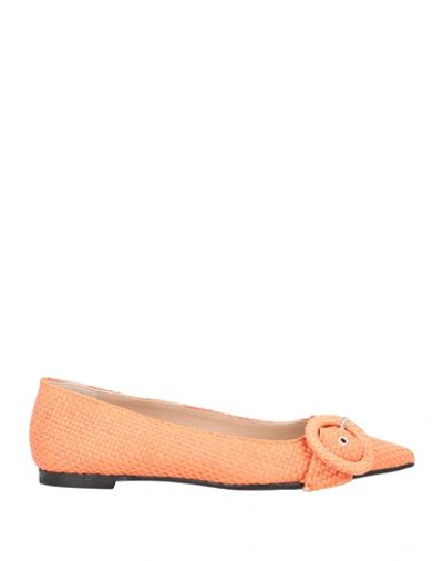 Giulia Neri Woman Ballet Flats Orange Size 11 Textile Fibers