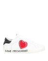 LOVE MOSCHINO LOVE MOSCHINO WOMAN SNEAKERS WHITE SIZE 5 SOFT LEATHER, TEXTILE FIBERS