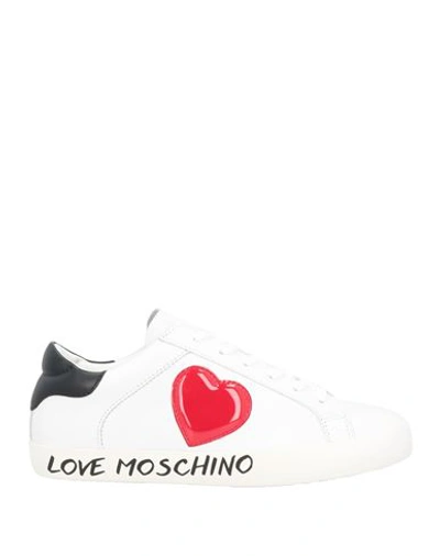 Love Moschino Woman Sneakers White Size 5 Soft Leather, Textile Fibers