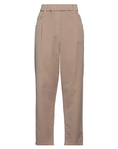 Brunello Cucinelli Woman Pants Khaki Size 10 Cotton, Elastane, Ecobrass In Beige