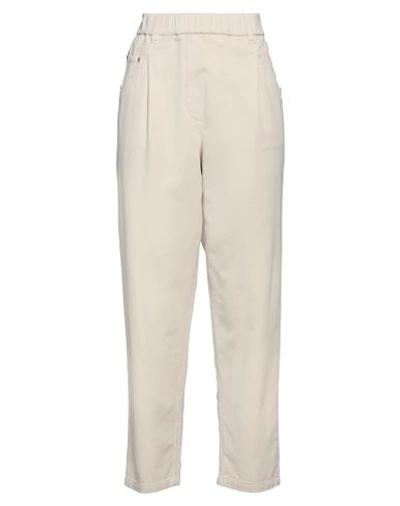 Brunello Cucinelli Woman Pants Cream Size 12 Cotton, Elastane, Ecobrass In White