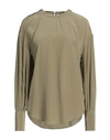 BRUNELLO CUCINELLI BRUNELLO CUCINELLI WOMAN TOP MILITARY GREEN SIZE M SILK, ECOBRASS