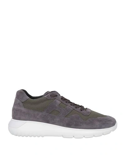 Hogan Man Sneakers Lead Size 11.5 Leather, Textile Fibers In Grey