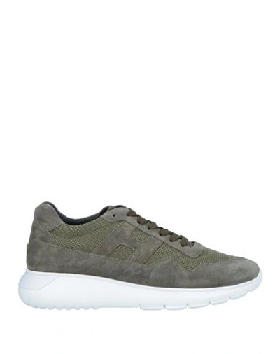 Hogan Man Sneakers Military Green Size 7.5 Soft Leather, Textile Fibers In Green