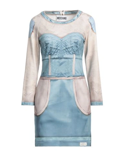 Moschino Woman Mini Dress Sky Blue Size 8 Cotton, Elastane