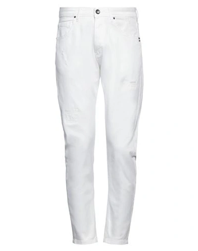 Take-two Man Denim Pants White Size 33 Cotton, Elastane