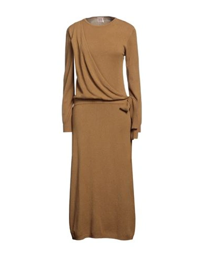 Même Road Woman Midi Dress Khaki Size L Viscose, Polyester, Polyamide In Beige