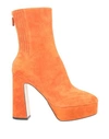 Lola Cruz Woman Ankle Boots Orange Size 11 Soft Leather In Arancio Vivaci