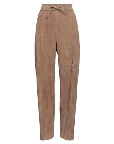 Brunello Cucinelli Woman Pants Khaki Size 8 Soft Leather In Beige