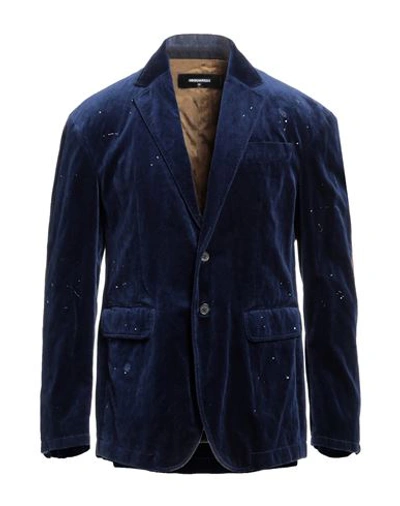 Dsquared2 Man Blazer Blue Size 42 Cotton, Metallic Fiber, Calfskin