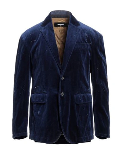 Dsquared2 Man Blazer Blue Size 38 Cotton, Metallic Fiber, Calfskin
