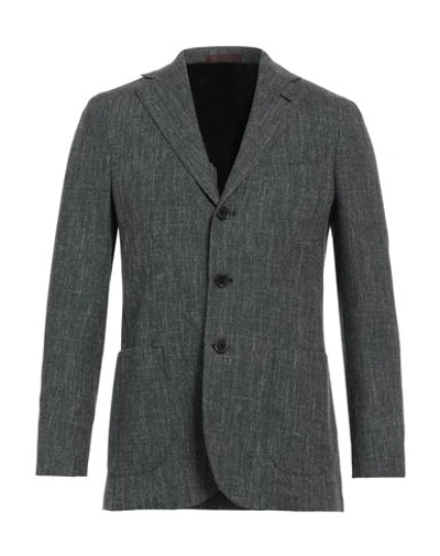 Angelo Marino Man Blazer Lead Size 38 Virgin Wool, Cotton, Linen In Grey