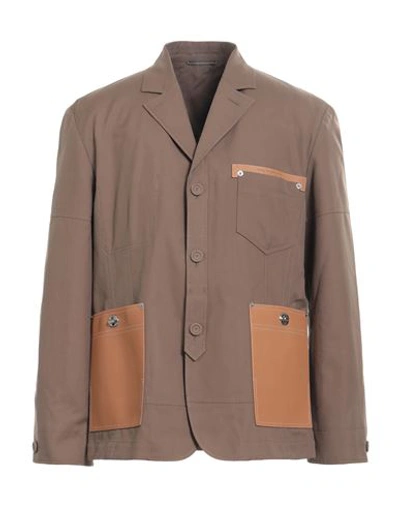 Dior Homme Man Jacket Khaki Size 40 Cotton, Lambskin In Beige