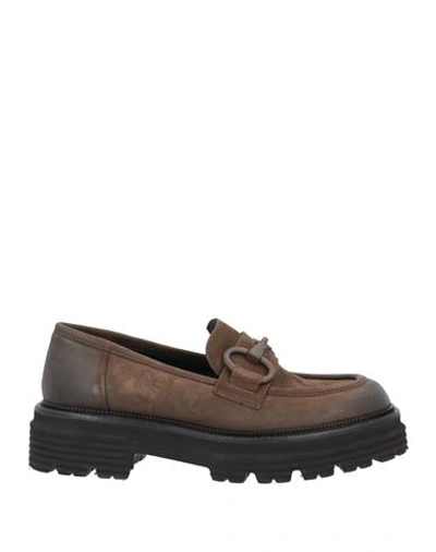O'dan Li Woman Loafers Dark Brown Size 7 Soft Leather In Grey