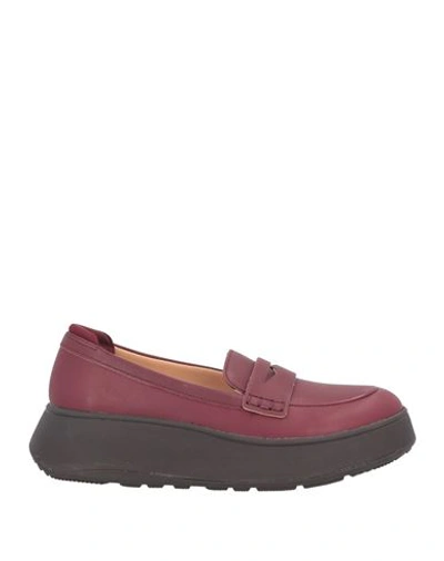 Fitflop Woman Loafers Burgundy Size 8.5 Soft Leather In Red