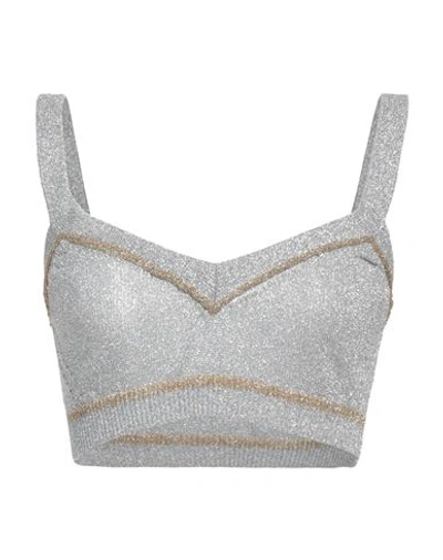 Rabanne Metallic Knit Cropped Top In Silver