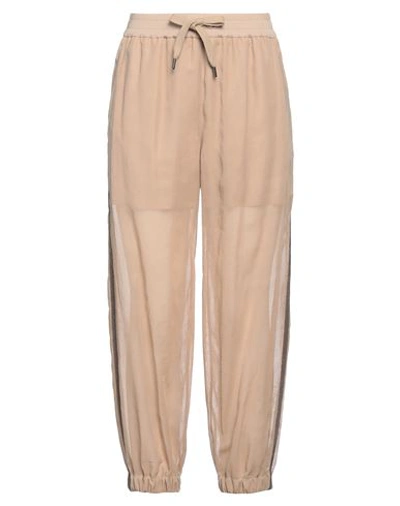 Brunello Cucinelli Woman Pants Sand Size L Cotton, Elastane, Ecobrass In Beige