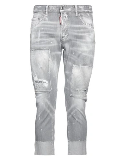Dsquared2 Man Jeans Grey Size 40 Cotton, Elastane, Bovine Leather
