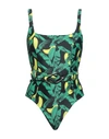 Ganni Banana Tree Recycled Print Swimsuit Banana Tree Black In Black