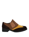 Daniele Ancarani Woman Lace-up Shoes Mustard Size 8 Soft Leather, Textile Fibers In Yellow