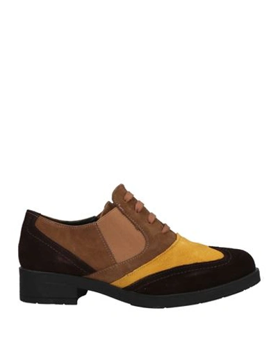 Daniele Ancarani Woman Lace-up Shoes Mustard Size 7 Soft Leather, Textile Fibers In Yellow