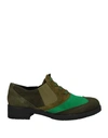 Daniele Ancarani Woman Lace-up Shoes Green Size 8 Soft Leather, Textile Fibers