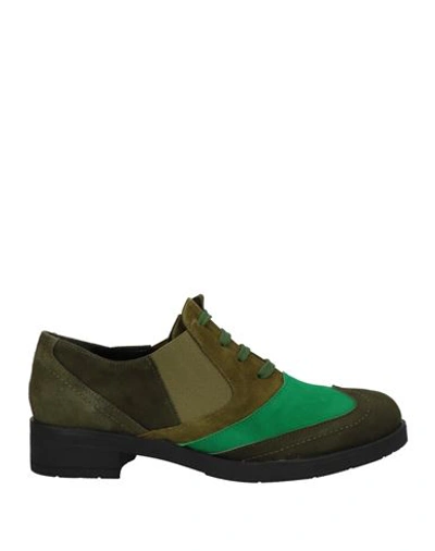 Daniele Ancarani Woman Lace-up Shoes Green Size 8 Soft Leather, Textile Fibers