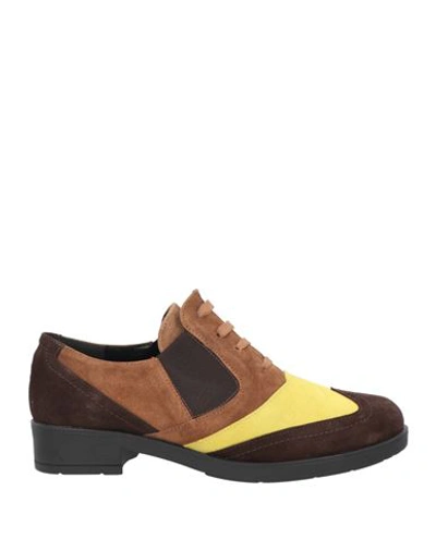 Daniele Ancarani Woman Lace-up Shoes Brown Size 9 Soft Leather, Textile Fibers In Brown