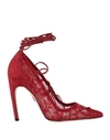 Zuhair Murad Woman Pumps Red Size 7 Textile Fibers, Soft Leather