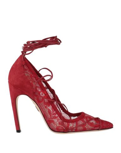 Zuhair Murad Woman Pumps Red Size 7 Textile Fibers, Soft Leather