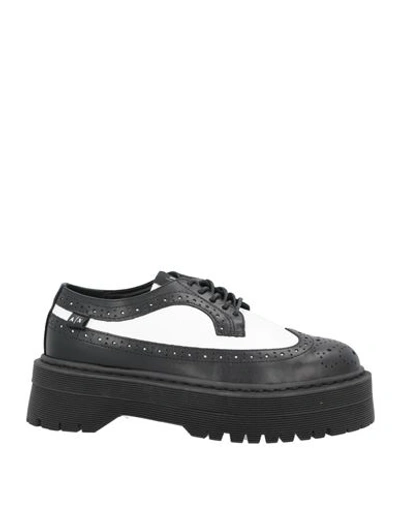 Armani Exchange Woman Lace-up Shoes Black Size 10.5 Bovine Leather, Ovine Leather