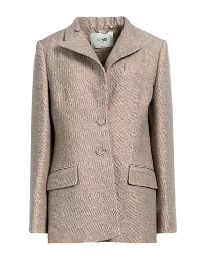 Fendi Woman Blazer Light Brown Size 8 Wool, Silk, Polyester In Beige