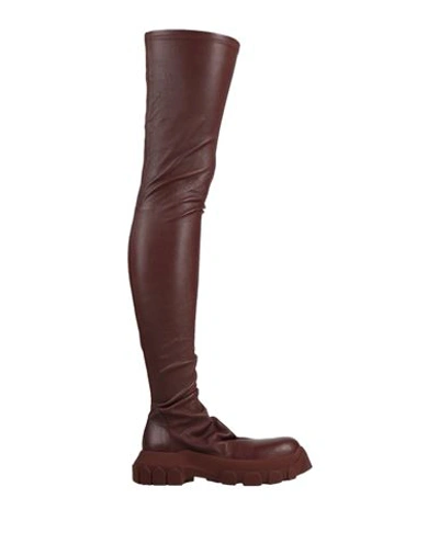 Rick Owens Woman Knee Boots Burgundy Size 10 Textile Fibers In Brown
