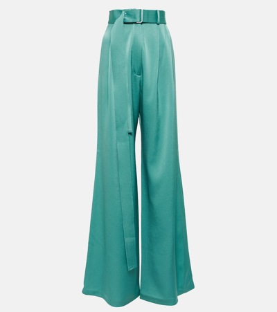 Alex Perry Landon High-rise Belted Satin Pants In Blue