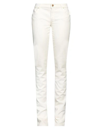 Blumarine Woman Denim Pants Ivory Size 8 Cotton, Elastane In White