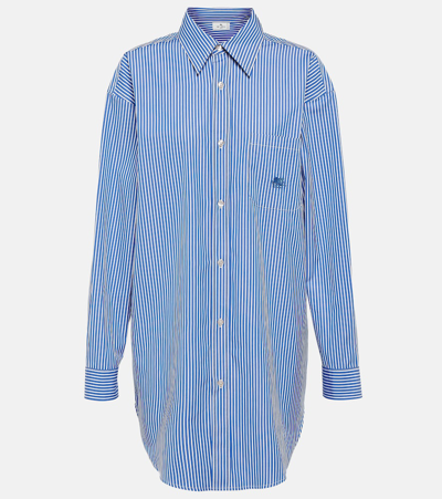 Etro Pegaso Pinstriped Cotton Shirt In Blue