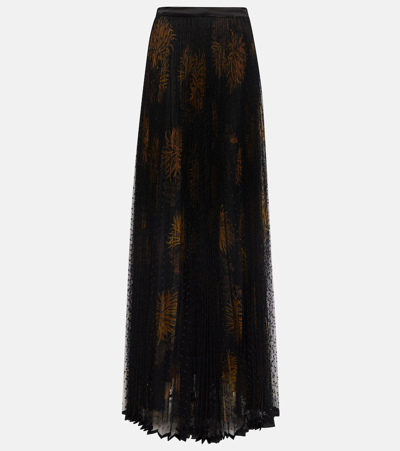 Etro Dahlia-print Pleated Maxi Skirt In Black