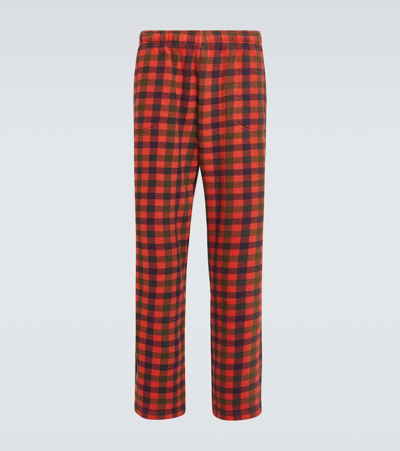Erl Checked Cotton Straight Pants In Red