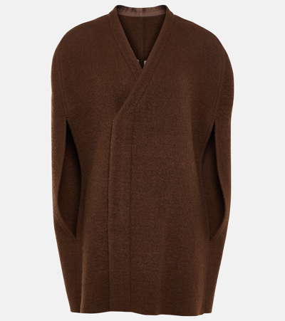 Rick Owens Wool Zipped Cape In Brown