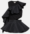 Alexander Mcqueen Alexander Mc Queen Asymmetric Ruffle Hybrid Top In Black