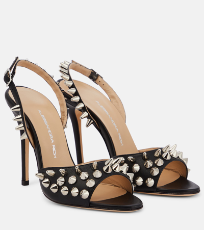 Alessandra Rich Embellished Leather Sandals In Black