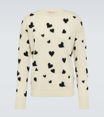 Marni Jacquard Wool Sweater In White