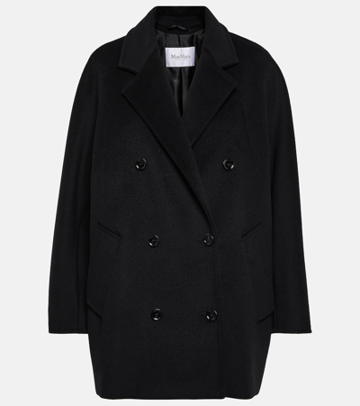 Max Mara Rebus Wool Double-breasted Short Coat In Black