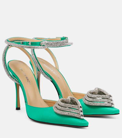 Mach & Mach Triple Heart 110 Crystal-embellished Satin Pumps In Green