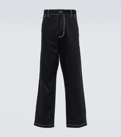 Prada Embroidered Straight Cotton Trousers In Black