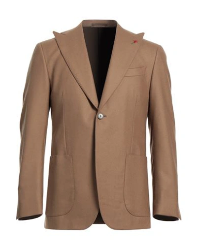 Isaia Man Suit Jacket Camel Size 46 Wool In Beige