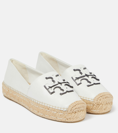 Tory Burch Ines Leather Platform Espadrilles In White
